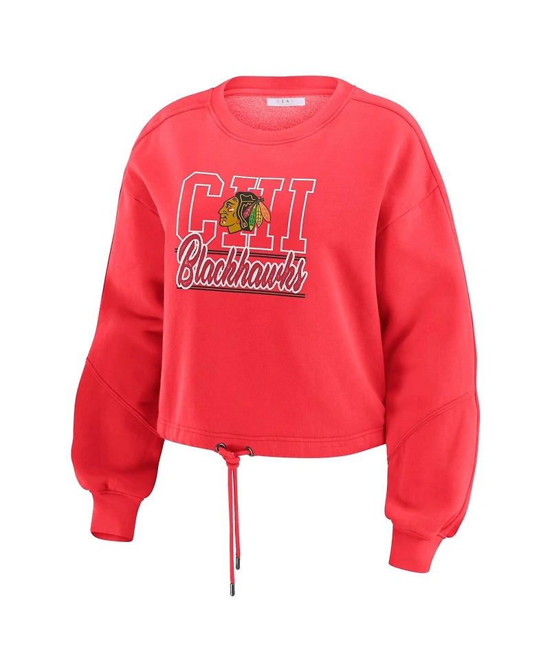 Wear by Erin Andrews Women's 2-Piece Red Chicago Blackhawks Washed Fleece Sweatshirt and Shorts Lounge Set