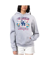 G-iii 4Her by Carl Banks Women's Heather Gray Los Angeles Dodgers Flowers Graphic Pullover Hoodie