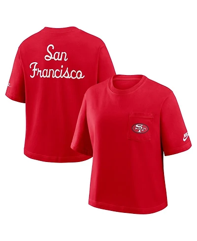 Nike Women's Scarlet San Francisco 49ers Rewind Pocket Boxy T-Shirt
