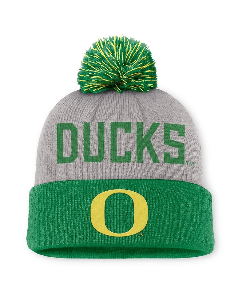 Nike Men's Gray/Green Oregon Ducks Primetime Peak Cuffed Knit with Pom Hat