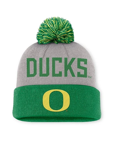 Nike Men's Gray/Green Oregon Ducks Primetime Peak Cuffed Knit with Pom Hat
