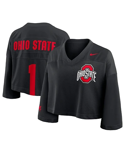 Nike Women's Black Ohio State Buckeyes Cropped Mesh Fashion Jersey