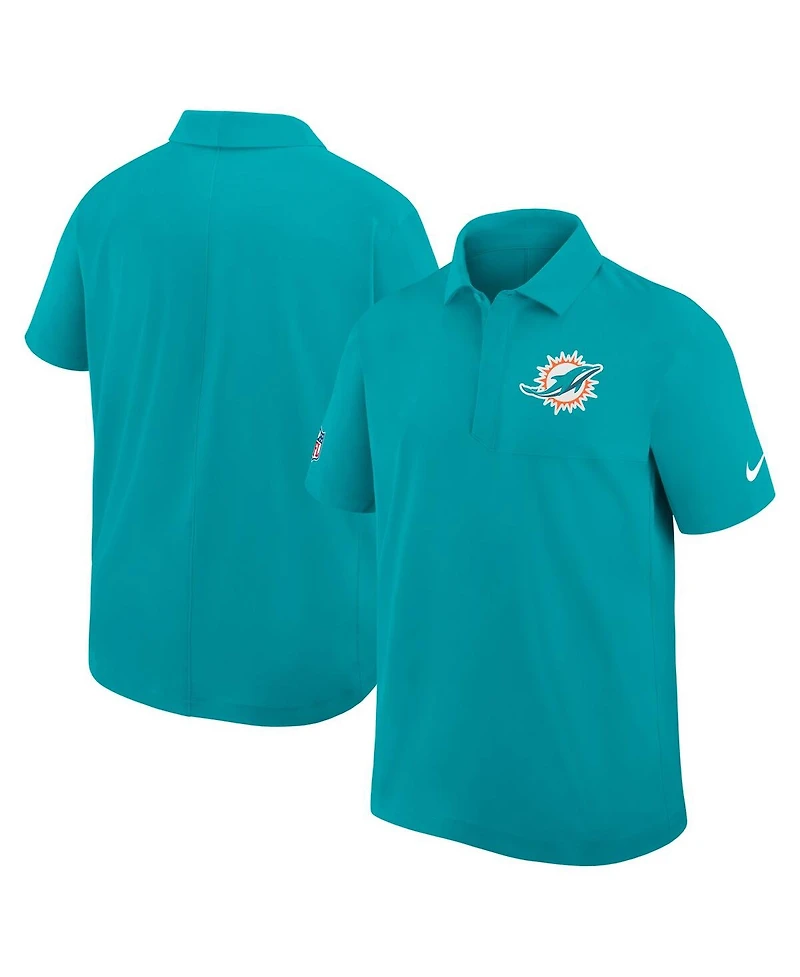 Nike Men's Aqua Miami Dolphins Sideline City Pride Woven Performance Polo Shirt