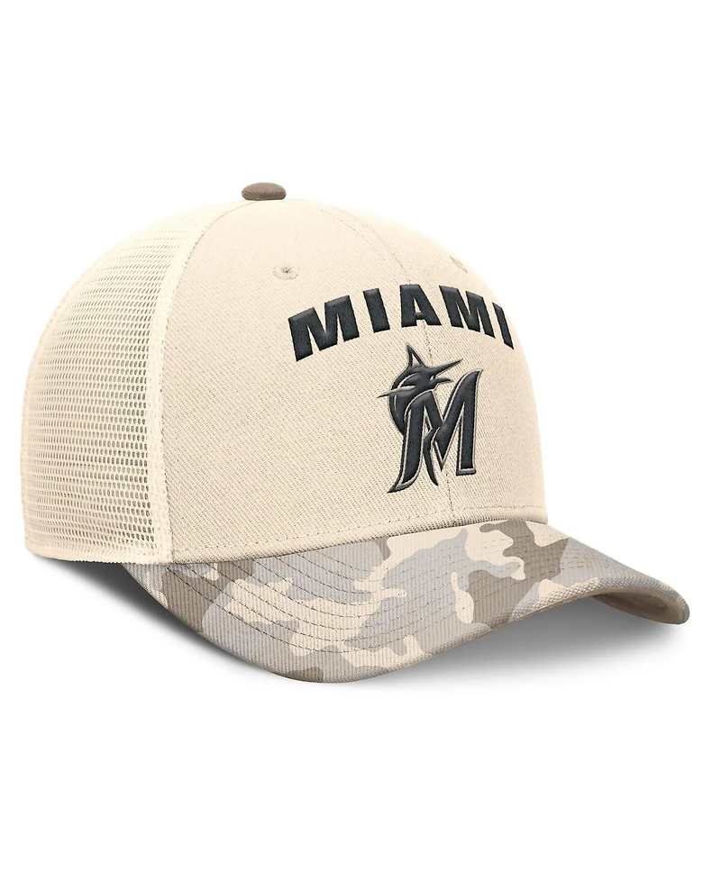 Nike Men's Natural Miami Marlins Camo Natural Pack Rise Adjustable Trucker Hat