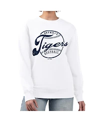 G-iii 4Her by Carl Banks Women's White Detroit Tigers Distressed Baseball Team Fleece Pullover Sweatshirt