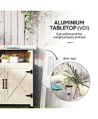 Outsunny Outdoor Potting Bench with Storage, Wheels, Natural Wood