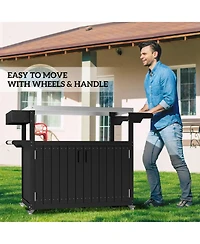 Outsunny Outdoor Bar Cart with Storage, Hdpe Kitchen Cart,