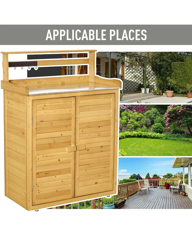 Outsunny Backyard Garden Tool Storage & Potting Bench w/ 2 Magnetic Close Doors