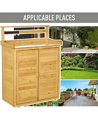 Outsunny Backyard Garden Tool Storage & Potting Bench w/ 2 Magnetic Close Doors