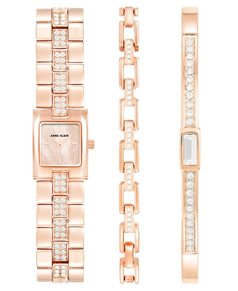 Anne Klein Women's Quartz Rose Gold-Tone Metal Alloy Bracelet Watch Set, 18mm