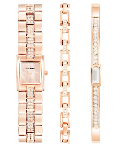 Anne Klein Women's Quartz Rose Gold-Tone Metal Alloy Bracelet Watch Set, 18mm