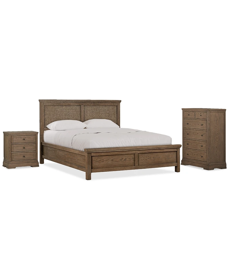 Alverton 3 Pc. California King Cane Set (Bed, Chest & 3-Drawer Nightstand