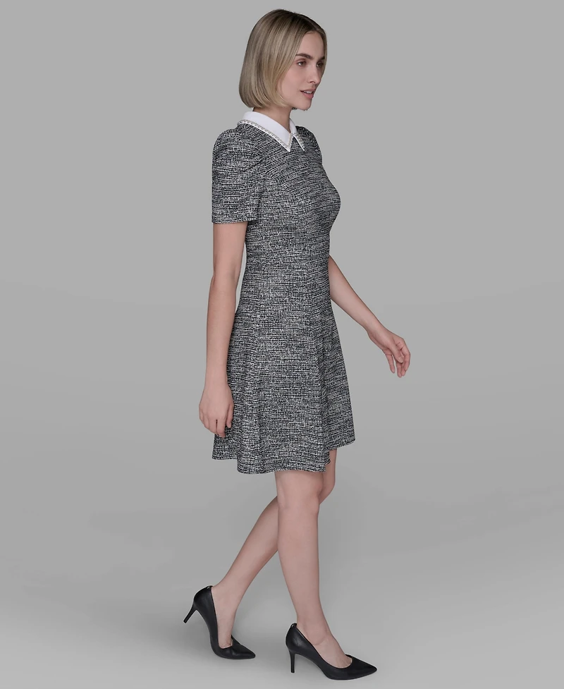 Karl Lagerfeld Paris Women's Collared Tweed A-Line Dress
