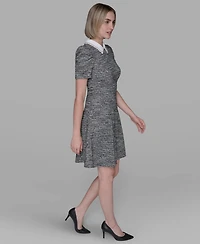 Karl Lagerfeld Paris Women's Collared Tweed A-Line Dress