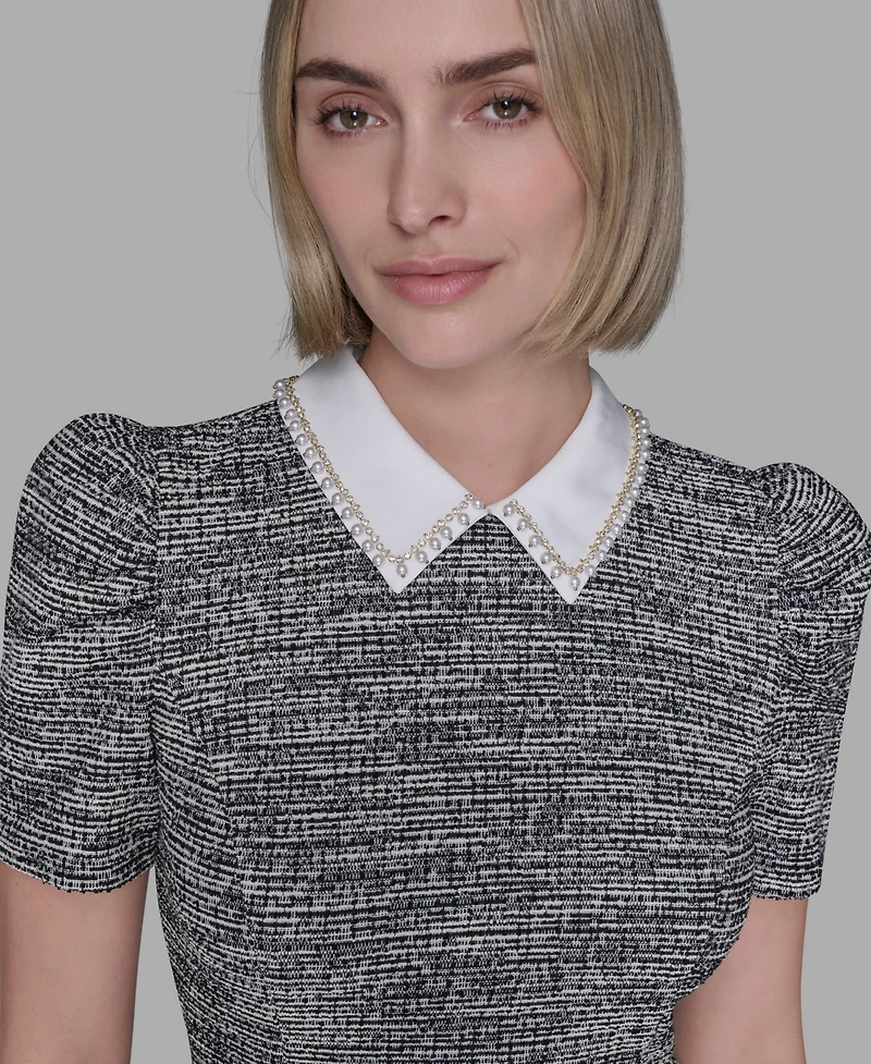 Karl Lagerfeld Paris Women's Collared Tweed A-Line Dress