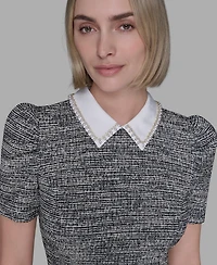 Karl Lagerfeld Paris Women's Collared Tweed A-Line Dress