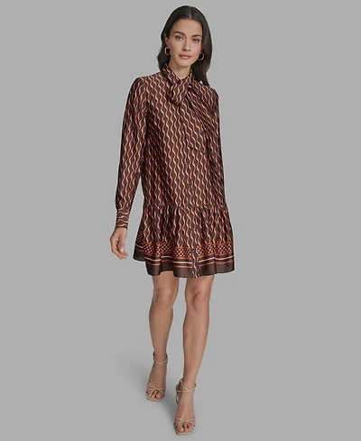 Bcbg Women's Satin Tie-Neck Long-Sleeve Shift Dress