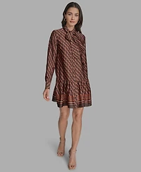 Bcbg Women's Satin Tie-Neck Long-Sleeve Shift Dress