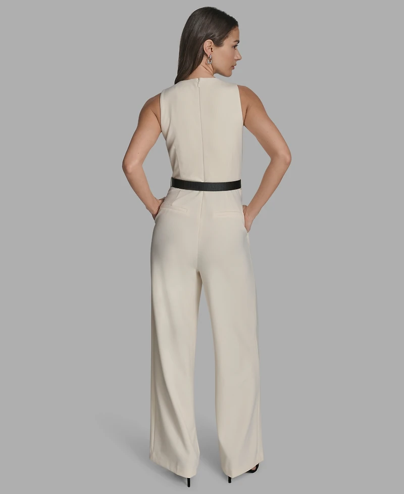 Bcbg Women's Belted V-Neck Sleeveless Jumpsuit