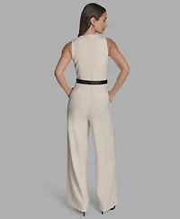 Bcbg Women's Belted V-Neck Sleeveless Jumpsuit
