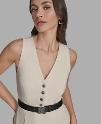 Bcbg Women's Belted V-Neck Sleeveless Jumpsuit