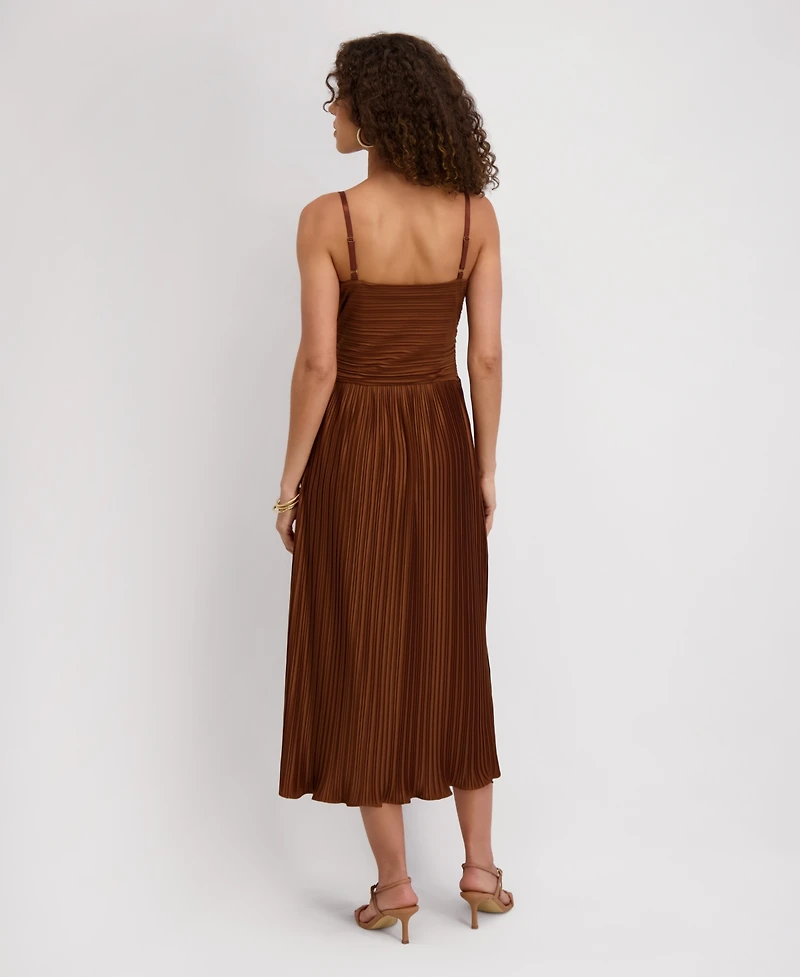 Siena Women's Pleated Woven Sleeveless Midi Dress