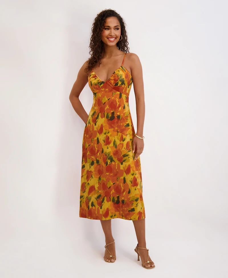 Siena Women's Printed Satin Sleeveless V-Neck Maxi Dress