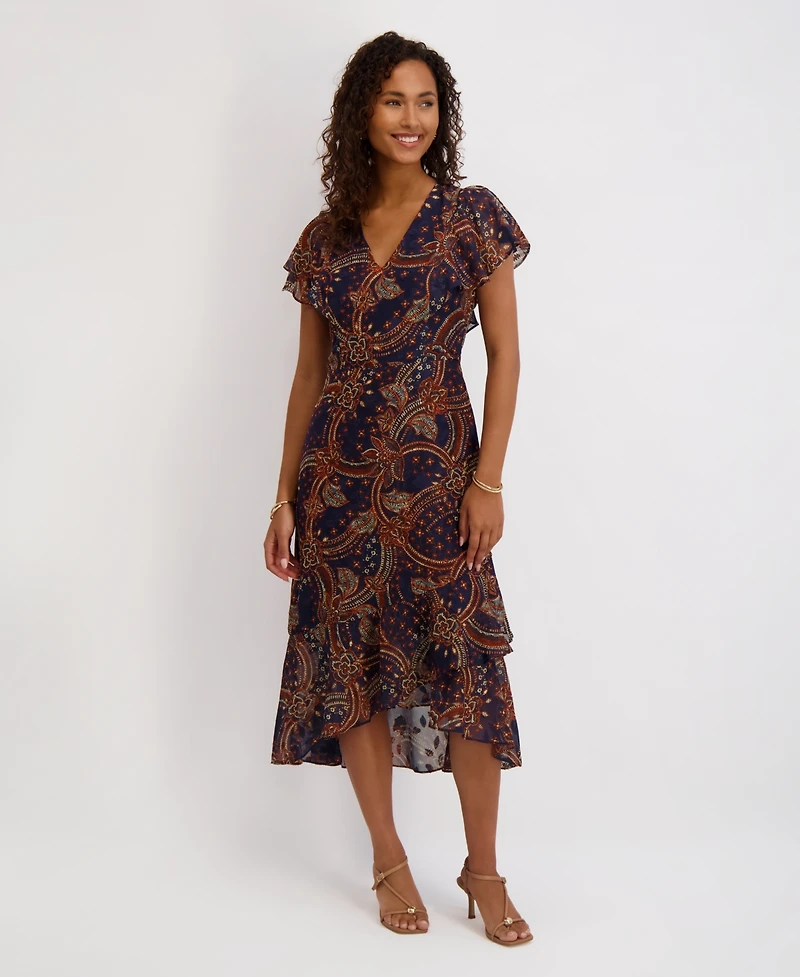 kensie Women's Printed Burnout Chiffon A-Line Dress
