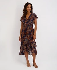 kensie Women's Printed Burnout Chiffon A-Line Dress