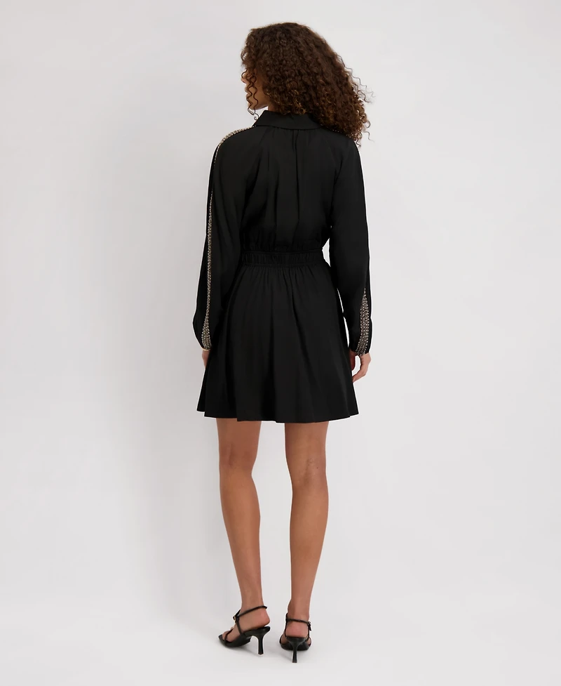 kensie Women's Long-Embellished-Sleeve A-Line Dress