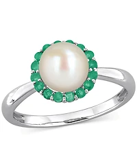 Cultured Freshwater Pearl (7-7.5mm) & Emerald (1/3 ct. t.w.) Ring Sterling Silver