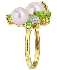 Cultured Freshwater Pearl (7-8.5mm) Multi-Gemstone (1-3/4 ct. t.w.) Ring 18k Gold-Plated Sterling Silver