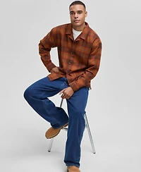 Mode of One Men's Relaxed-Fit Camp-Collar Plaid Flannel Shirt, Macy's Exclusive