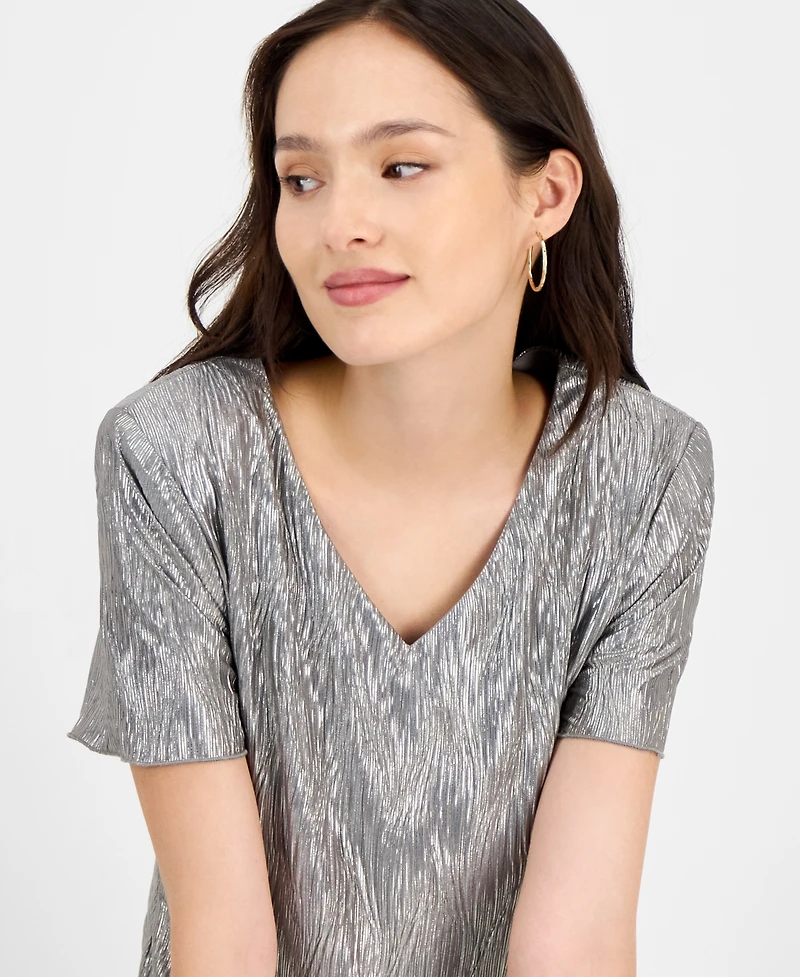 Connected Petite Tiered Short-Sleeve V-Neck Dress