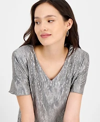 Connected Petite Tiered Short-Sleeve V-Neck Dress