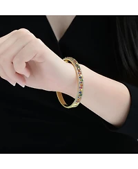 Rachel Glauber 14K Gold Plated with Round Clear & Multi-Colored Cubic Zirconia Bangle Bracelet