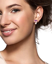 Cultured Freshwater Pearl (6 & 8mm) & Amethyst (2-1/5 ct. t.w.) Cluster Omega Back Earrings in 18k Rose Gold Flash-Plated Sterling Silver