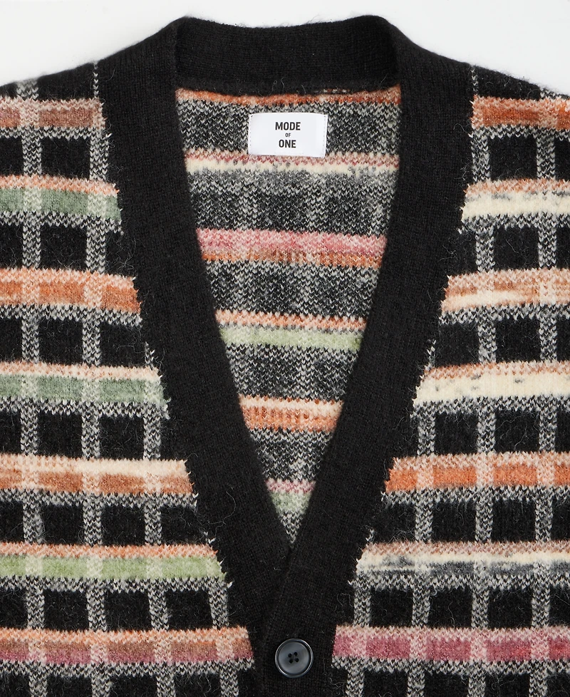 Mode of One Men's Boxy-Fit Plaid V-Neck Cardigan, Macy's Exclusive