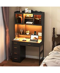 Vlsrka Office study computer desk with charging station and Led lights