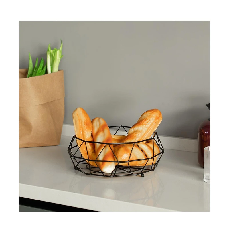 Basicwise 2 Tier Free Standing Countertop Fruit Basket for Kitchen | Detachable Carbon Steel Stable Fruit Storage Organizer for Breads, Snacks, and Ve