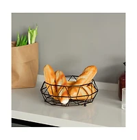 Basicwise 2 Tier Free Standing Countertop Fruit Basket for Kitchen | Detachable Carbon Steel Stable Fruit Storage Organizer for Breads, Snacks, and Ve