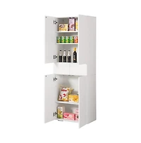 Basicwise 66-Inch Multi-Functional Black Finish Kitchen Pantry Cabinet with 4 Doors, 3 Adjustable Shelves, 2 Cabinets with 1 Drawer – Elegant F