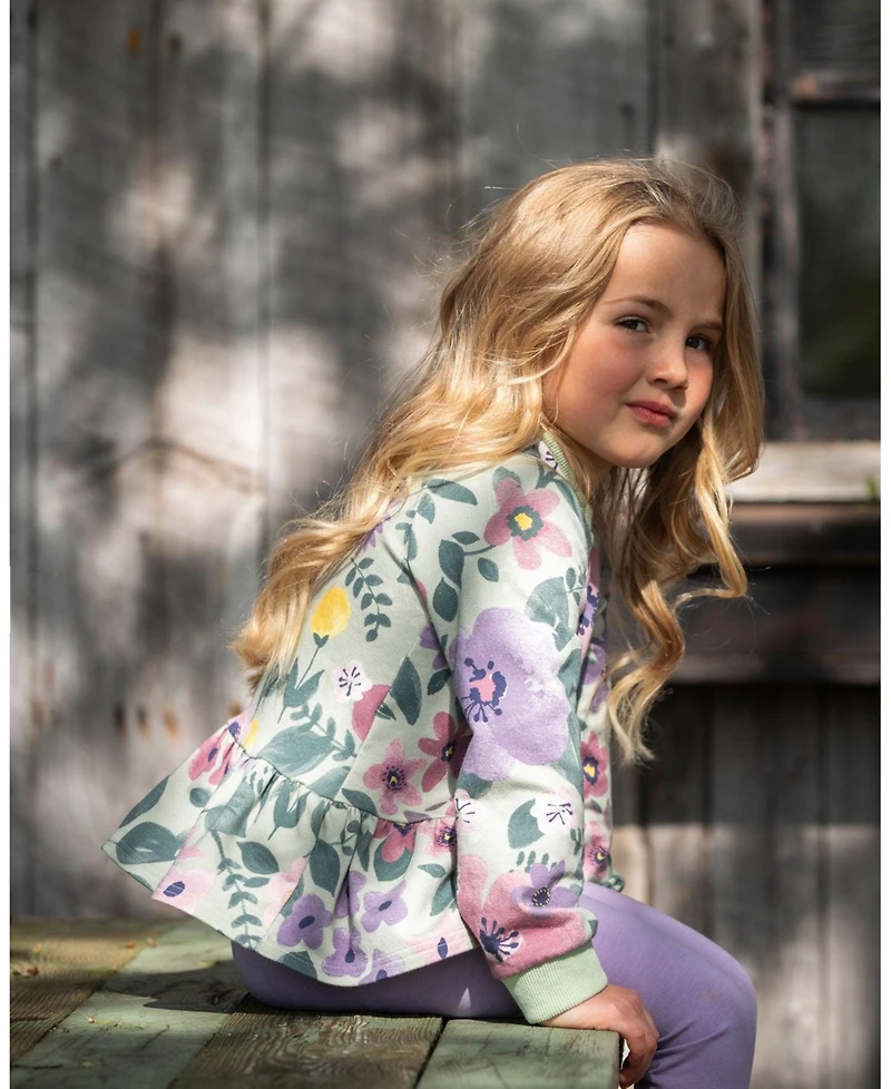 Deux par Baby Girl Stretch Fleece Sweatshirt Sage Floral
