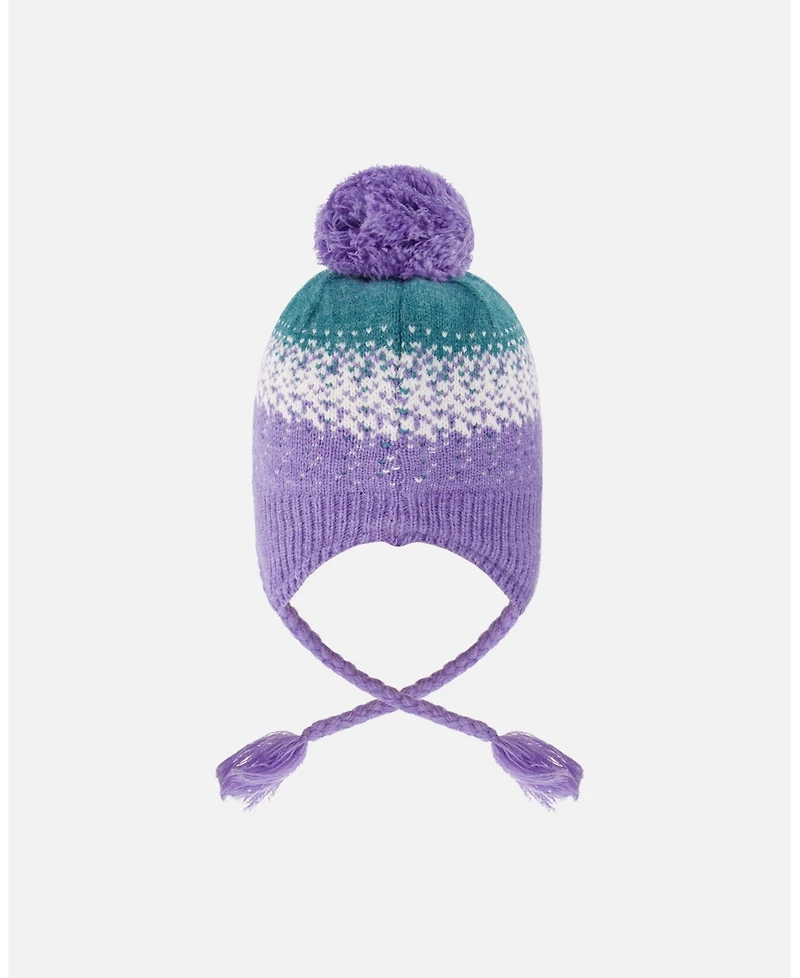 Deux par Girl Lined Peruvian Knit Hat with Pompom Lilac and Green - Toddler|Child