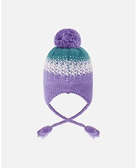 Deux par Girl Lined Peruvian Knit Hat with Pompom Lilac and Green - Toddler|Child
