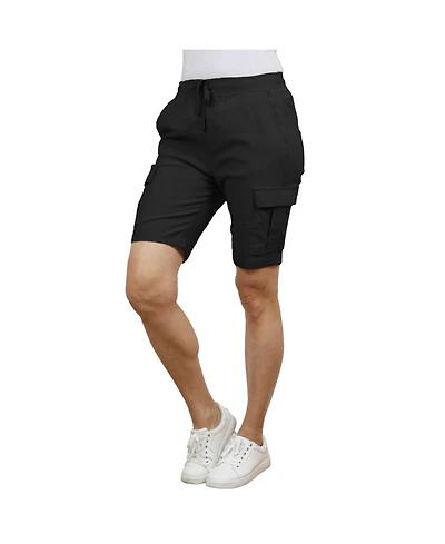 Galaxy By Harvic Women's Loose Fit Super Flex Stretch Cargo Jogger Shorts