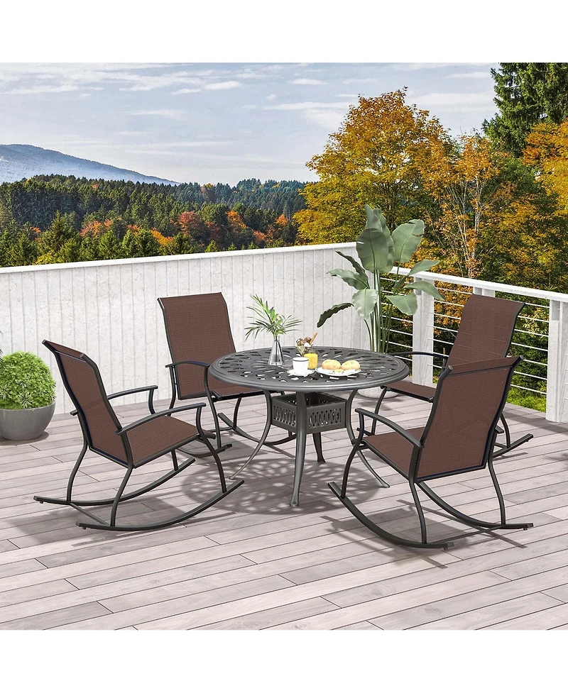 2 Pcs Outdoor Rocking Chairs with Breathable Backrest Smooth Safe Design