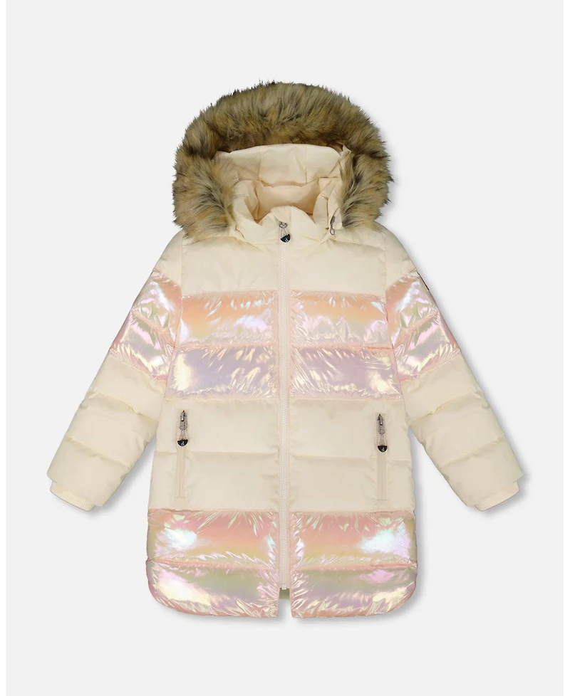 Deux par Girl Long Metallic Puffy Winter Coat White - Toddler|Child