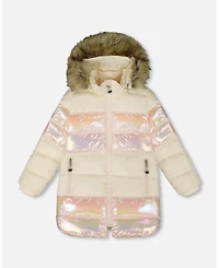 Deux par Girl Long Metallic Puffy Winter Coat White - Toddler|Child