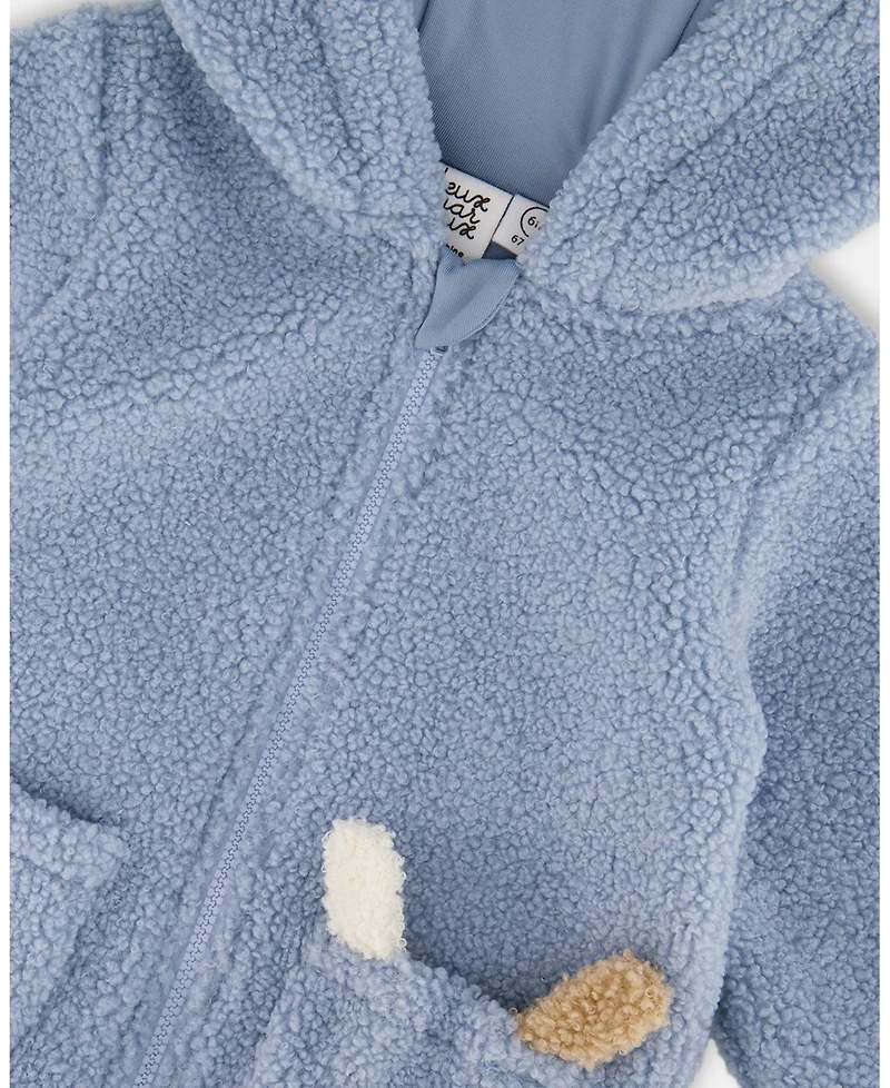 Deux par Baby Boy Plush Hooded Jacket Light Blue